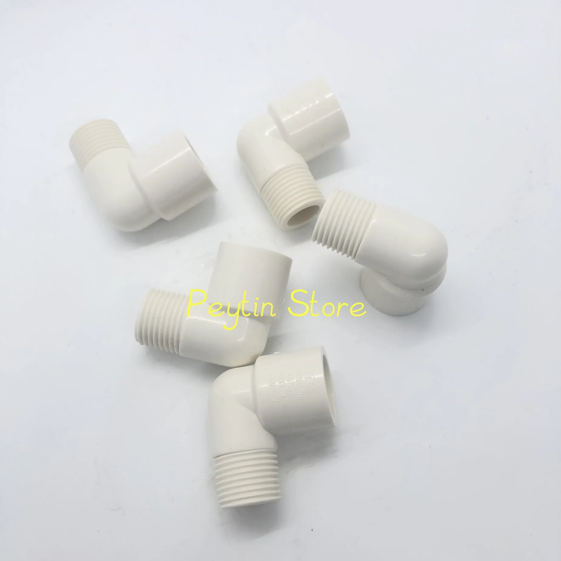 

5Pcs Inside Diameter 20/25/32mm x 1/2" 3/4" 1" Male Thread PVC White 90°Plastic Elbow Joint Water Pipe Fittings