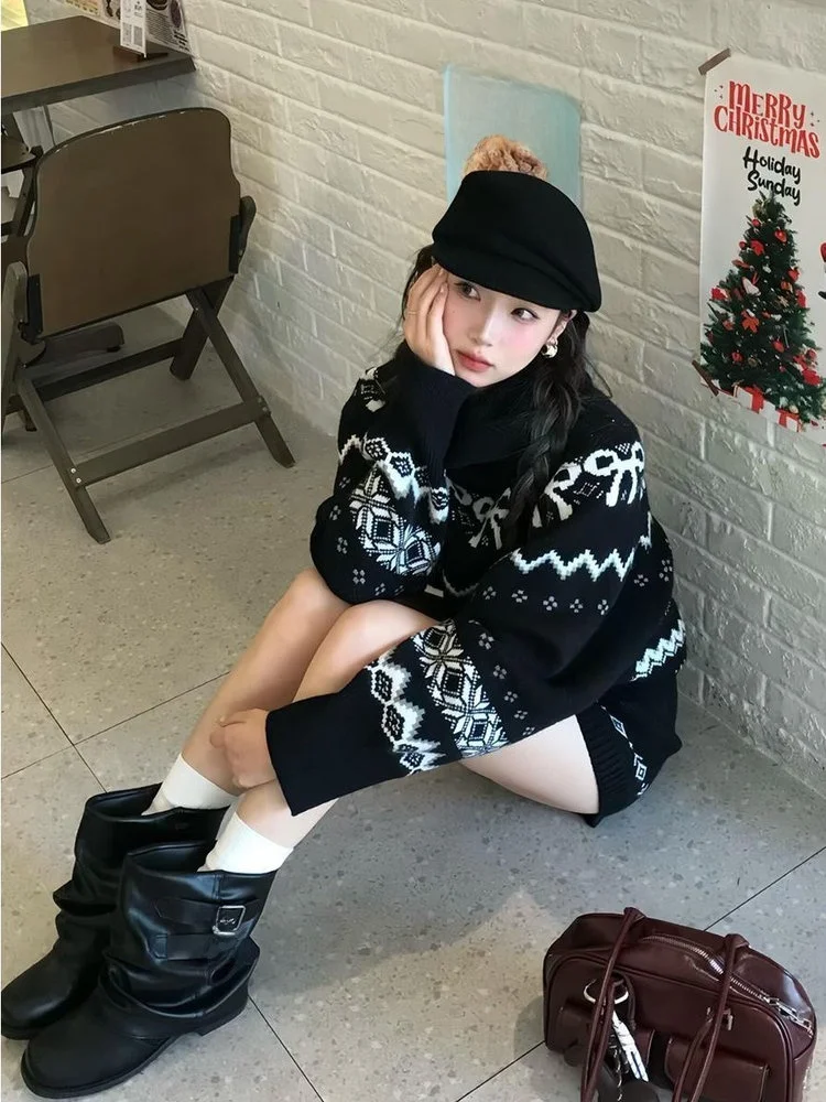 

Вязаный свитер с высоким воротником и брюки из двух предметов для женщин, зимняя мода, повседневный комплект из полиэфирного волокна