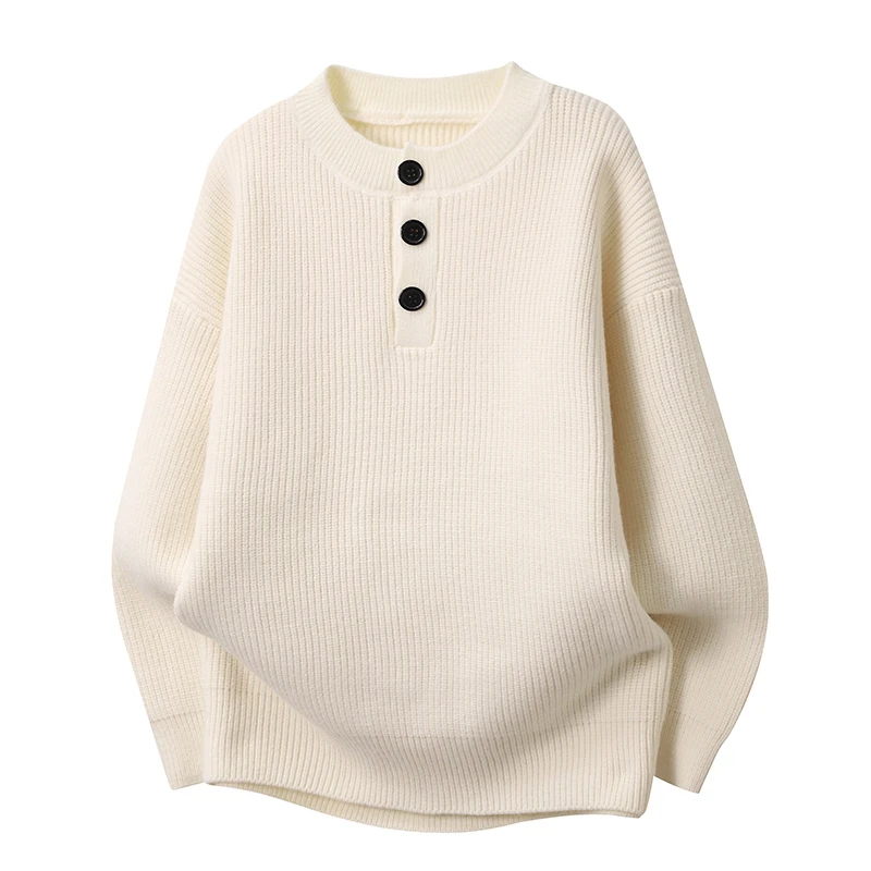 

Мужской вязаный свитер в стиле ретро, свободный крой, осенне-зимний, для ношения под одеждой, простой модный топ с воротником Хенли, длинный рукав