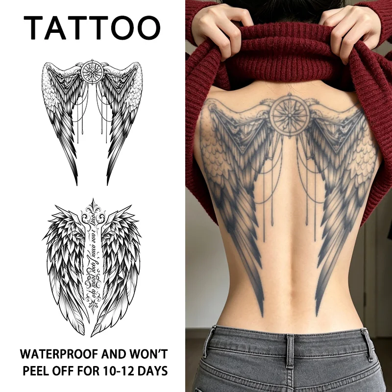 

Angle Wing Full Back Herbal Waterproof Temporary Tattoo Stickers, Long-lasting Waterproof for One to Two Weeks.