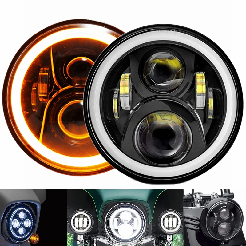 

Universal 7 Inch Led Car Motorcycle Headlight DRL H4 Headlamp For Harley BMW Yamha Honda 7.5" Headlights Bracket Retro Bucket