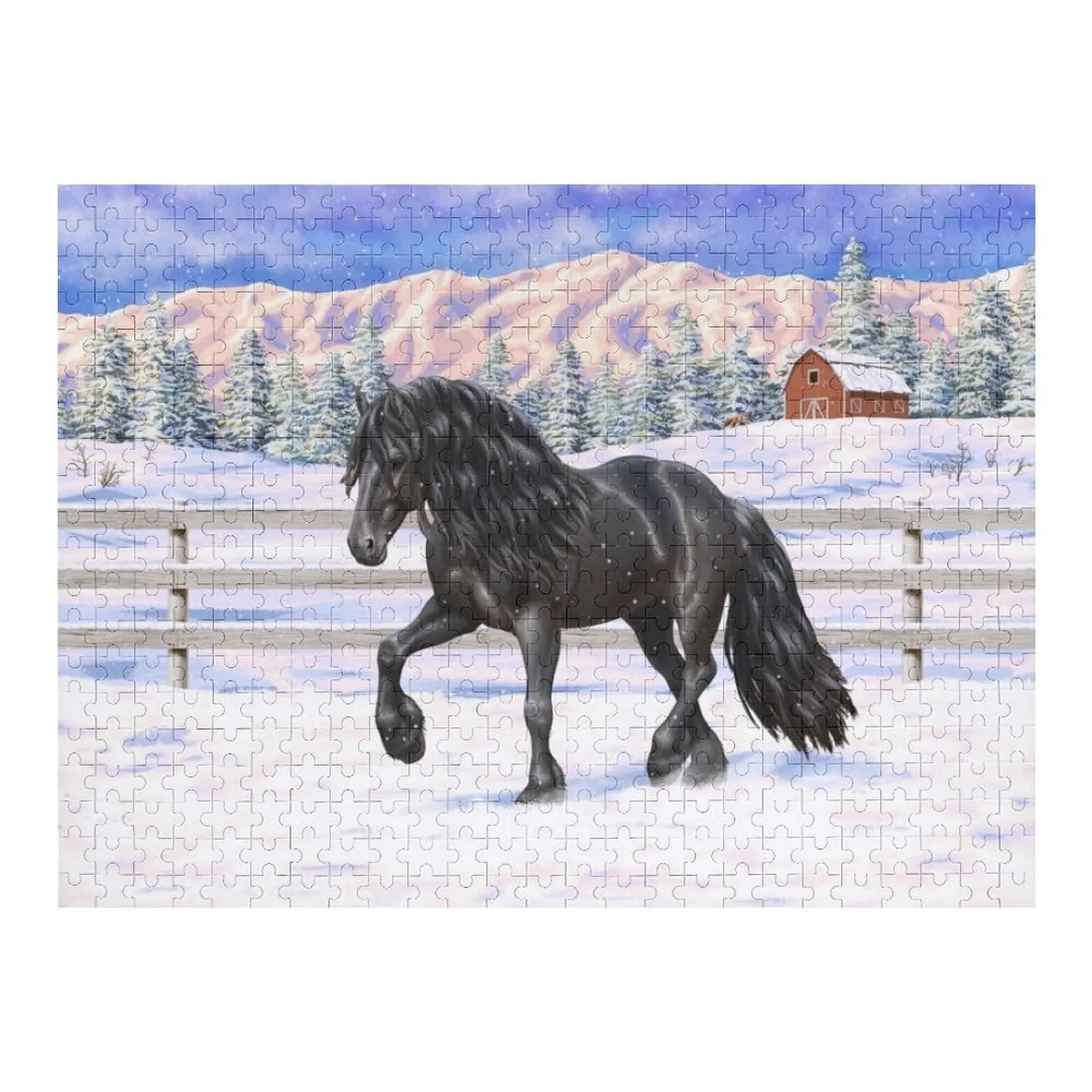 

Black Friesian Draft Horse Trotting In Snow Jigsaw Puzzle Children Personalized Toy Toddler Toys Wooden Animal Puzzle