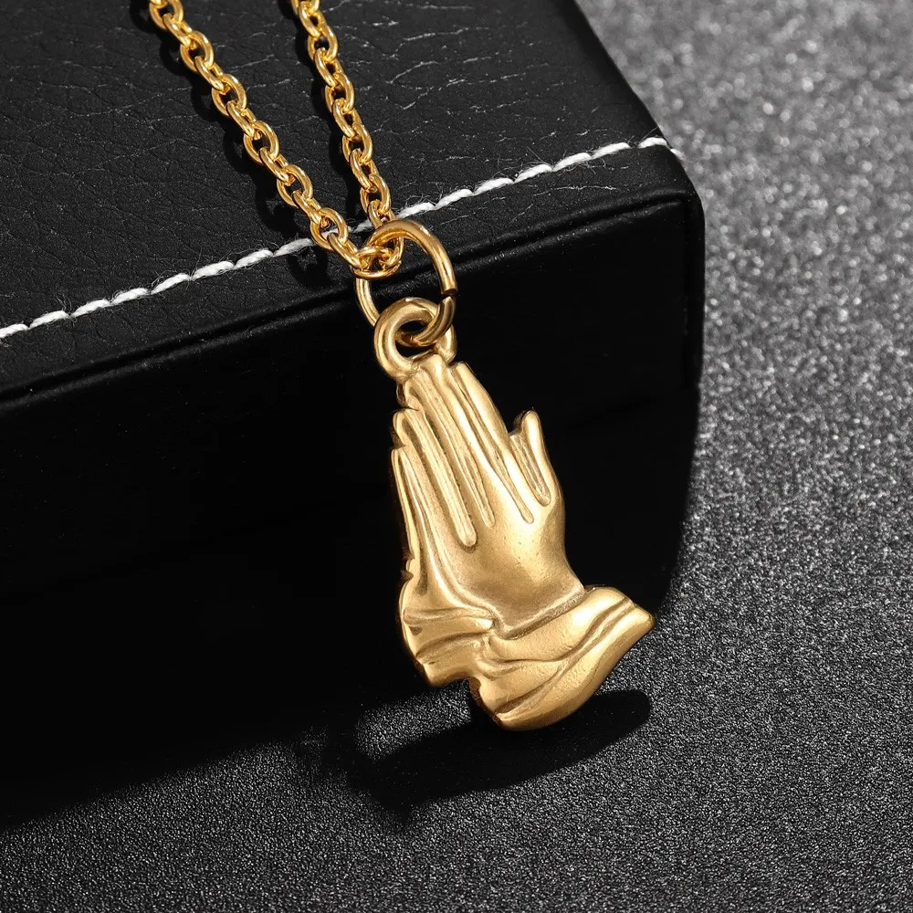 Trend Prayer Hand Pendant Necklace Glamour Women's Necklace New Fashion Hip Hop Punk Jewelry Accessory Gift Wholesale
