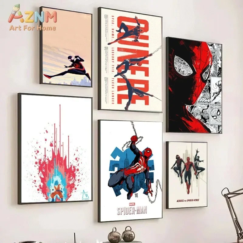 Miles Morales Across The Spider Verse Canvas Wall Art Superhero Print Collage For Teen Boys Bedroom Gaming Dorm Wall Unframed