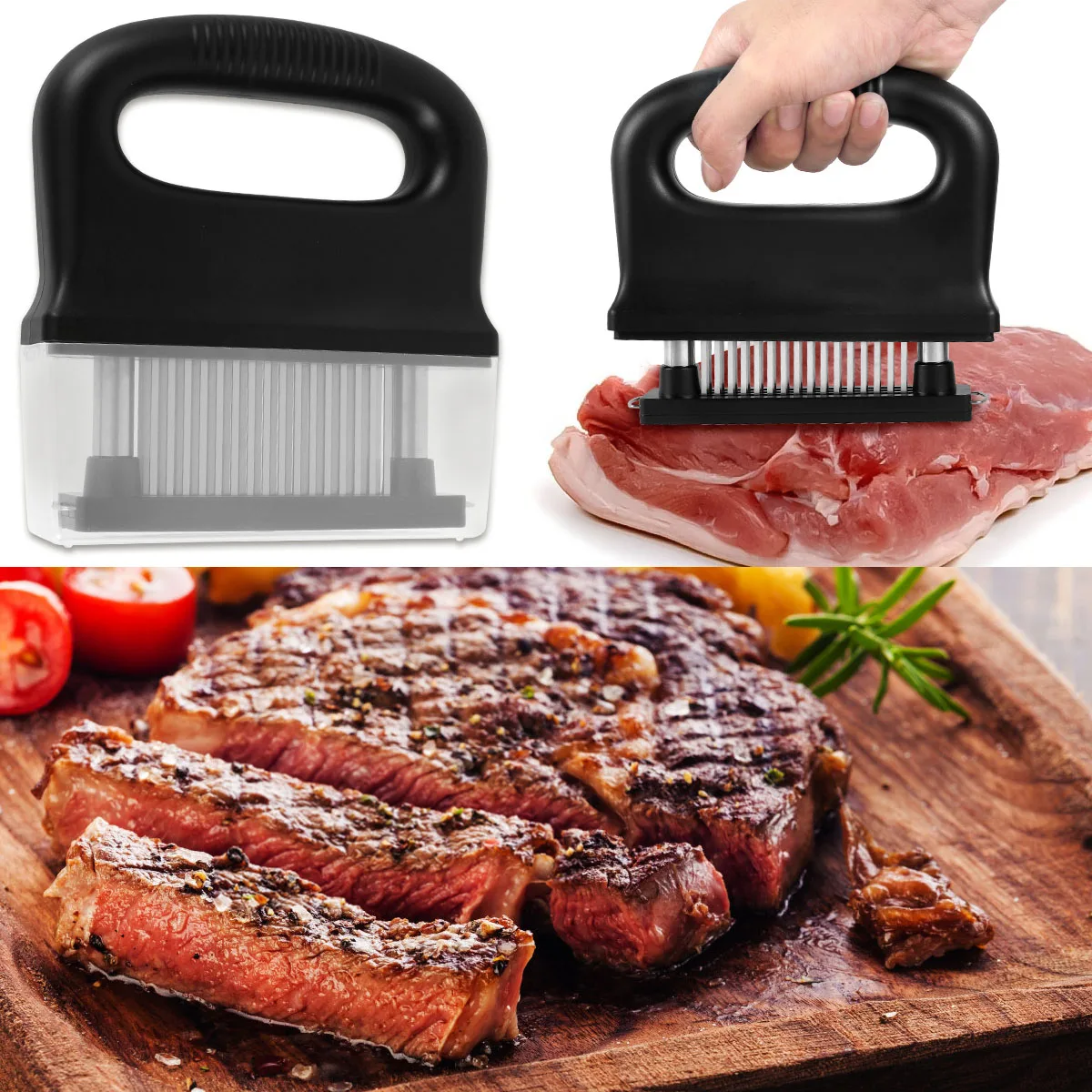 Meat Tenderizer with 48 Stainless Steel Ultra Sharp Needle Blades Black Detachable Heavy Duty Cooking Machine for Tenderizing