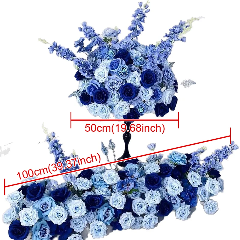 الأزرق/الأزرق الداكن تشكيلة زهور بنية صفير زهور الورد الزفاف خلفية ديكور المرحلة الطابق زهرة صف حفلة الحدث الدعائم