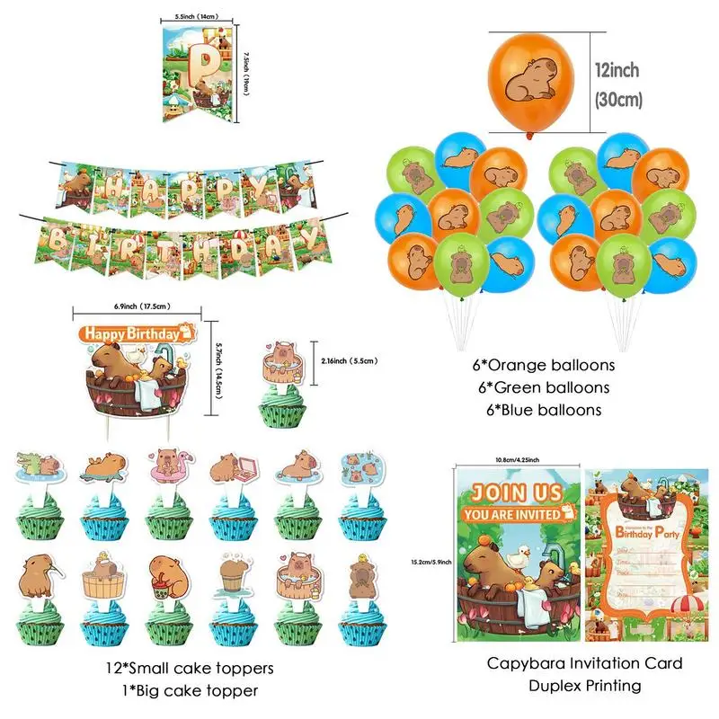 Capybara Theme Birthday Party Decoration Supplies For Kids Adults With Happy Birthday Banner Cake Topper Cupcake Toppers Balloon