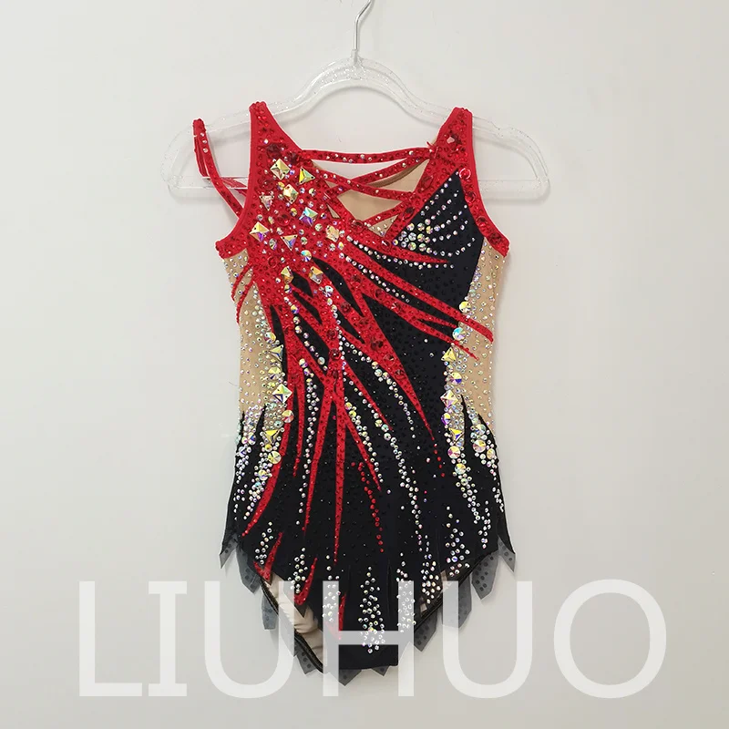 LIUHUO Rhythmic Gymnastics Leotard Red Black Competitive Cheerleading Performance For Children BD9960