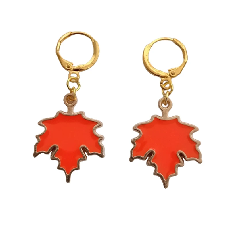 Maple Leaf Earrings Beautiful Enamel Hoop Earrings, Leaves Jewelry for Nature Lover