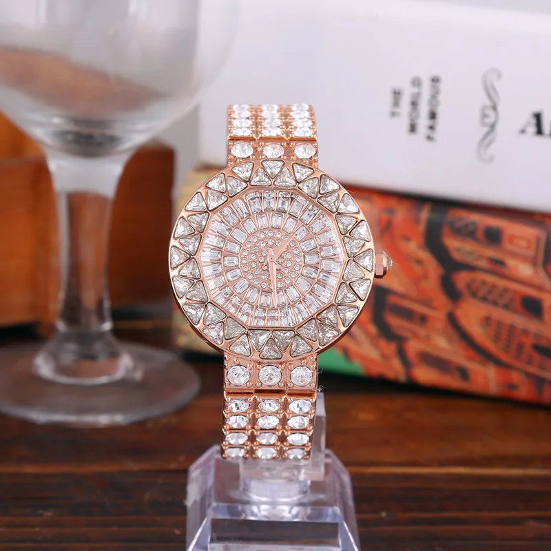 2024 novo diamante grande relógio feminino relógios de luxo aço completo strass relógio de pulso senhora cristal vestido relógios feminino relógio de quartzo