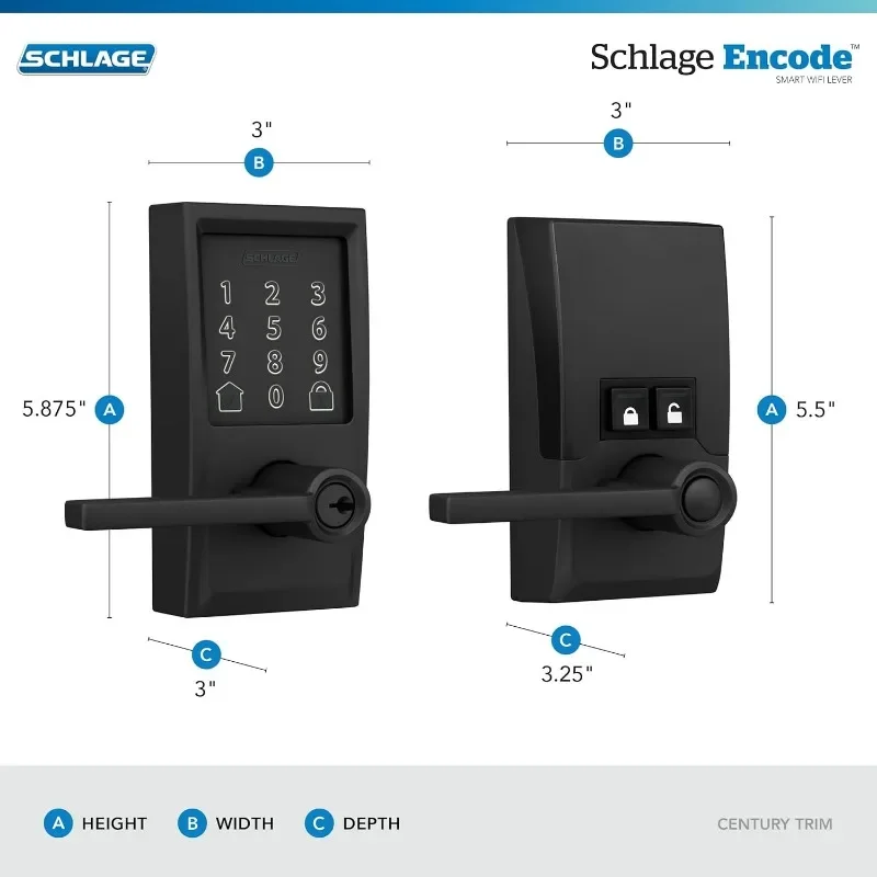 Fe789wbcen622lat codieren Jahrhundert WiFi Breitengrad Hebel Smart Keyless Entry Touchscreen Türschloss, mattschwarz