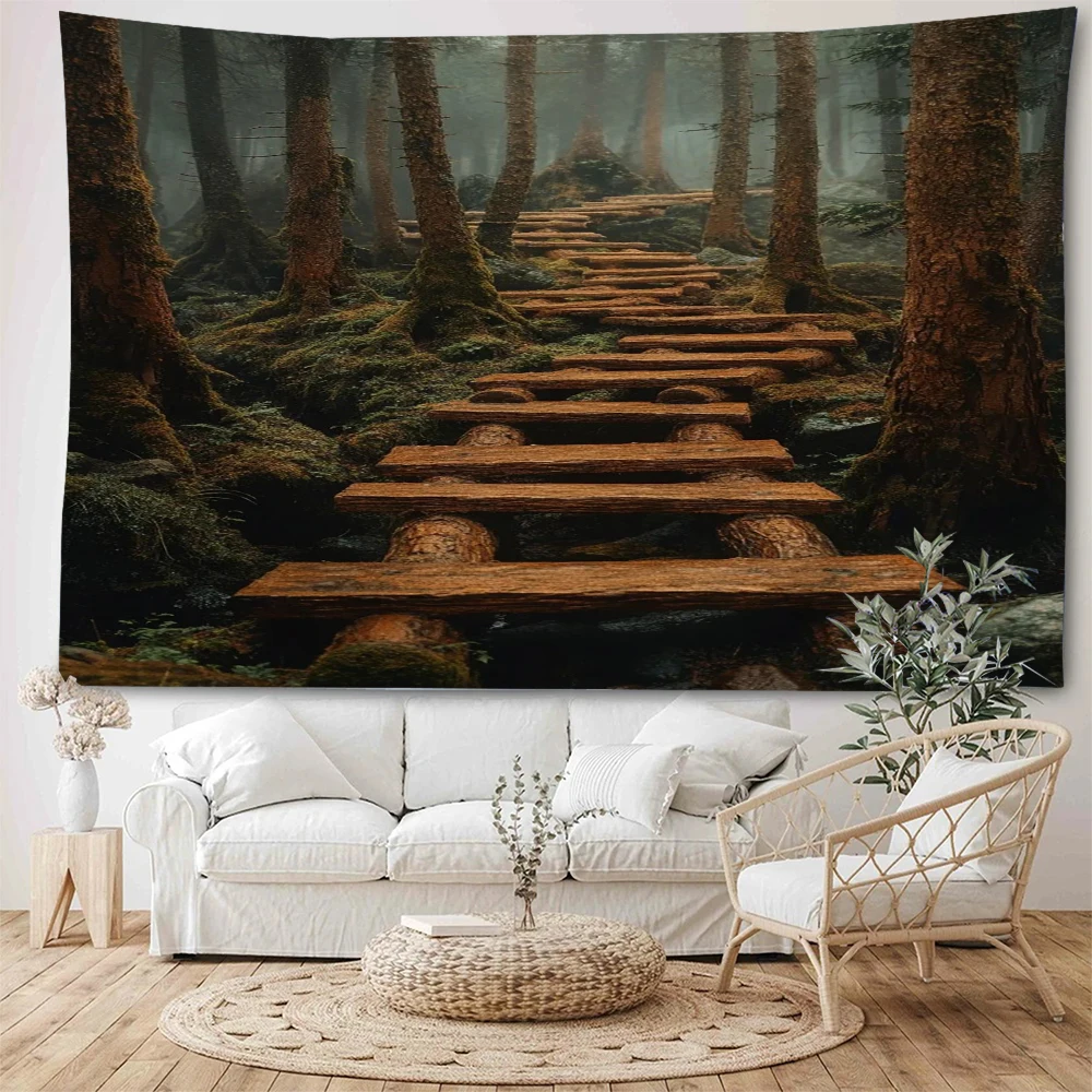 

Beautiful forest paths, sunlight penetrating through the forest scenery, decorative tapestries, home wall decorations