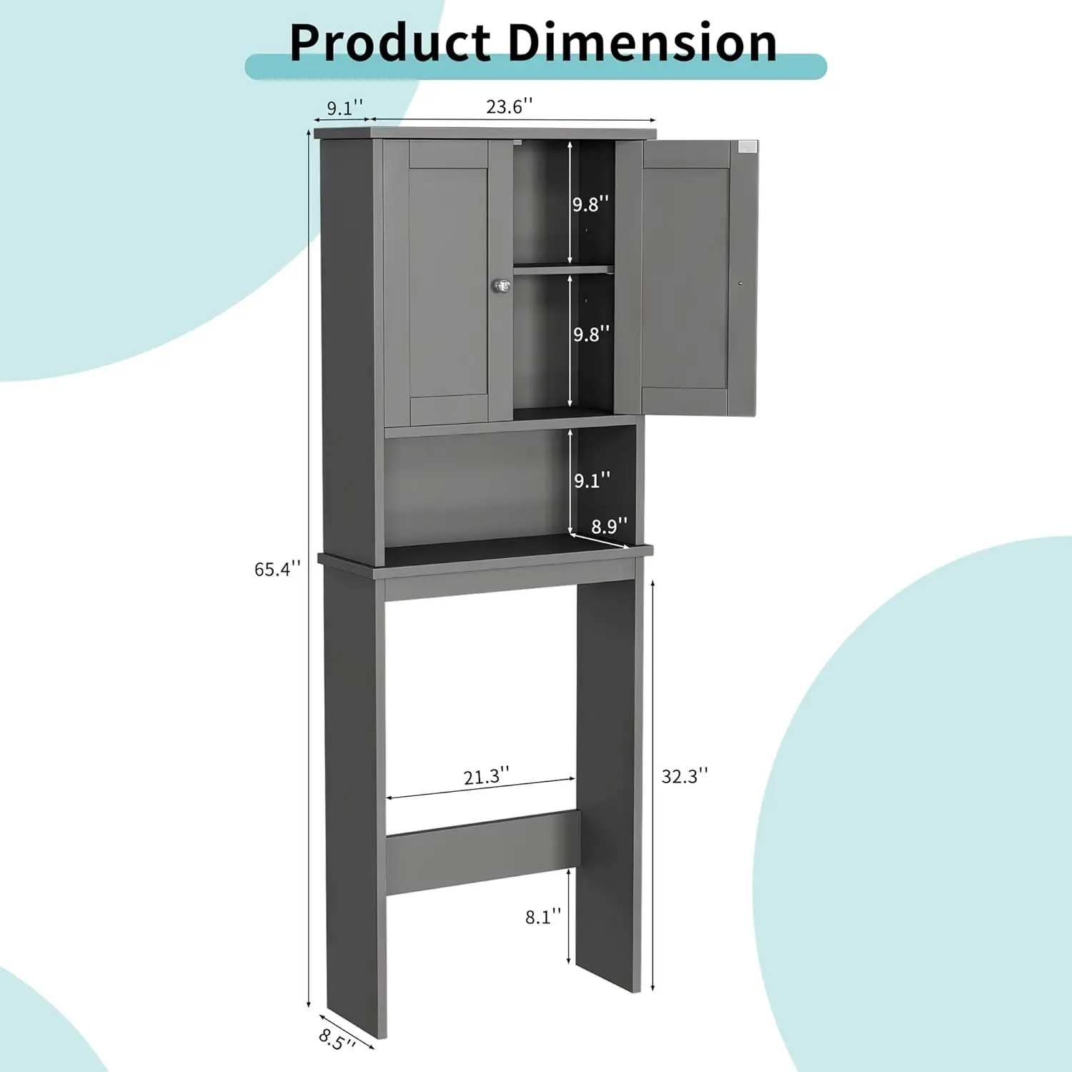 Bathroom Shelf Organizer with Anti-Tip Device Small Freestanding Space Saver with Adjustable Shelf, Gray