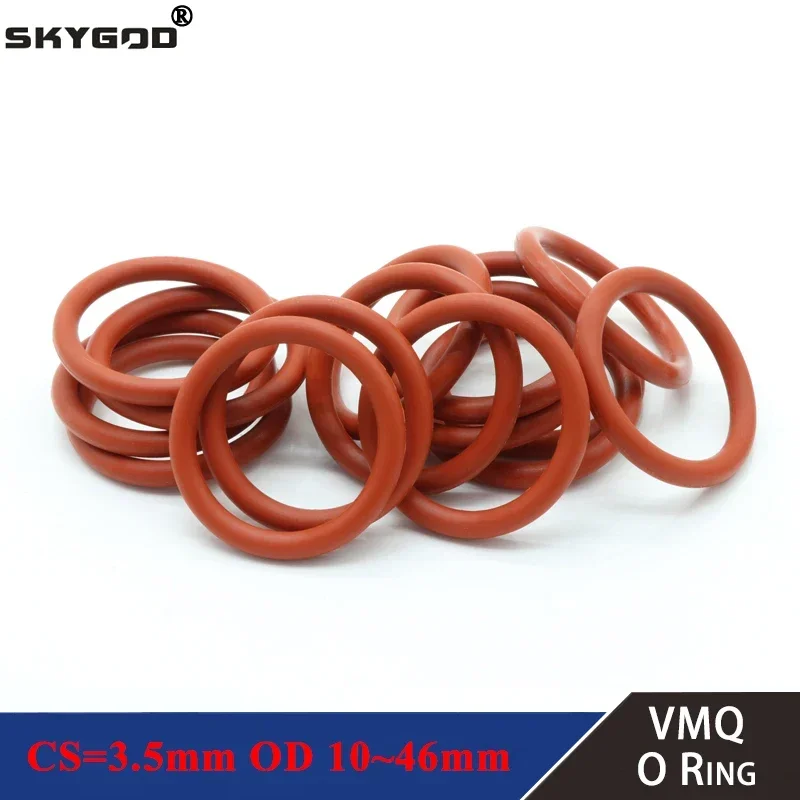 

10pcs VMQ O Ring Seal Gasket Thickness CS 3.5mm OD 10 ~ 46mm Silicone Rubber Insulated Waterproof Washer Round Shape Nontoxi Red