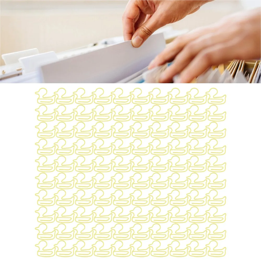 

100Pcs Duck Shaped Paper Clips Plastic-coated Metal Yellow Cute Paper Clips Lightweight Portable Mini Paper Clips