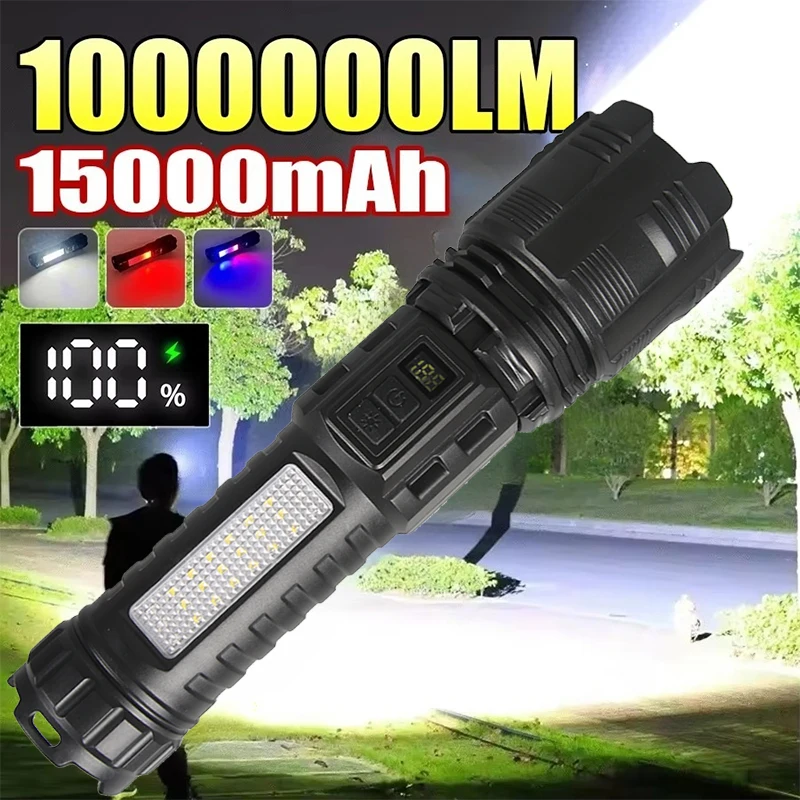 

High Power Flashlight Type C Rechargeable 3000mAh Zoom Flashlights SpotLight Most Strong COB Floodlight Outdoor Long Range Torch