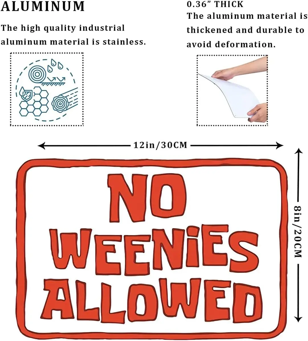 Metal Sign No Weenies Allowed Sign Retro Funny Decor Funny Room Decor Metal Tin Sign Vintage Aluminum Sign for Bars,