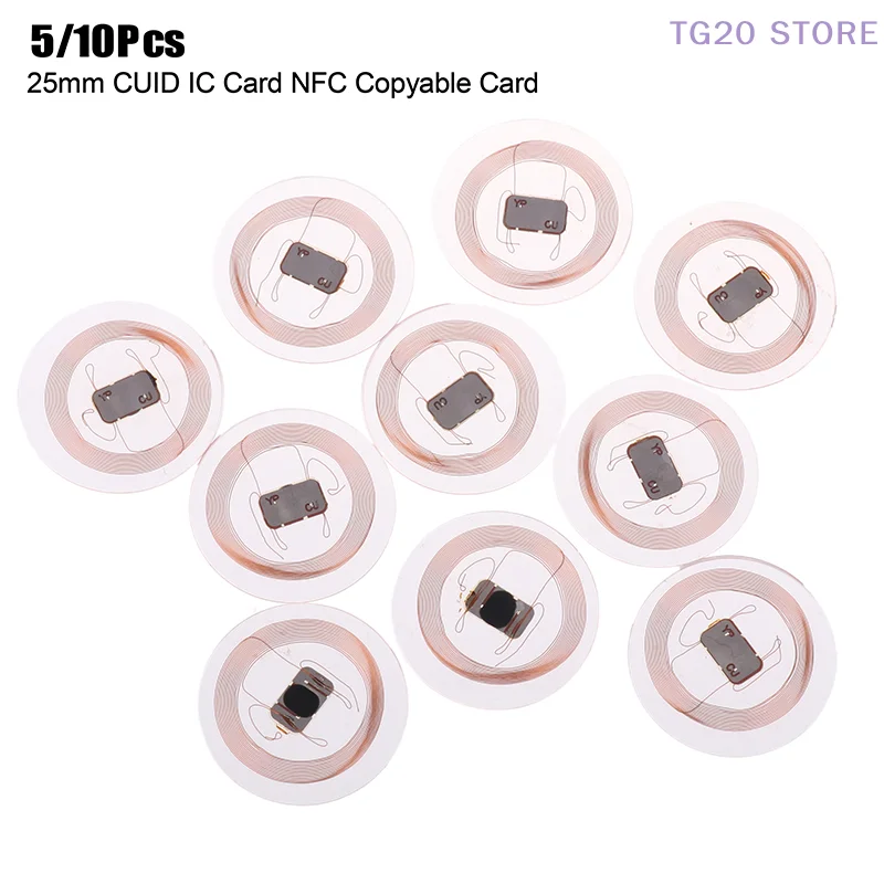 CUID 5/10Pcs NFC Tag Rewritable Transparent Coin Card NFC Label For Proximity Keyfobs Tags Access Contol Super Thin NFC 25mm
