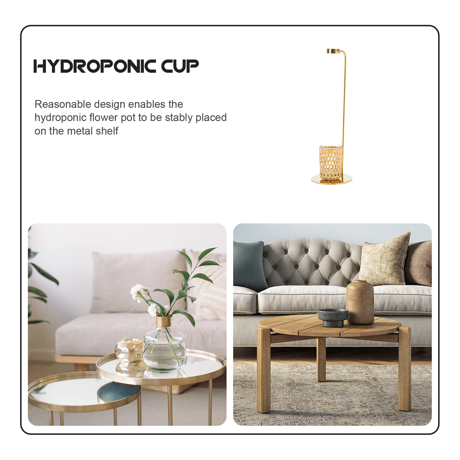 

1 Set Bamboo Hydroponic Vase Glass Cup Stand Dried Flower Container Leakproof Desktop Planter Terrarium Metal Shelf Stable Fresh