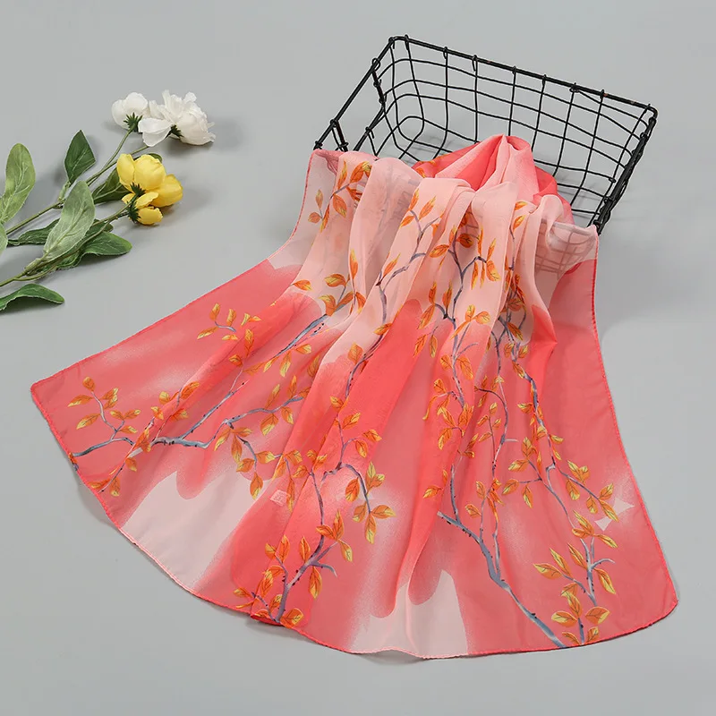 2024 Muslim Malaysia Spring/Summer Hot Selling Gradual Branch Chiffon Printed Scarves 150*50cm