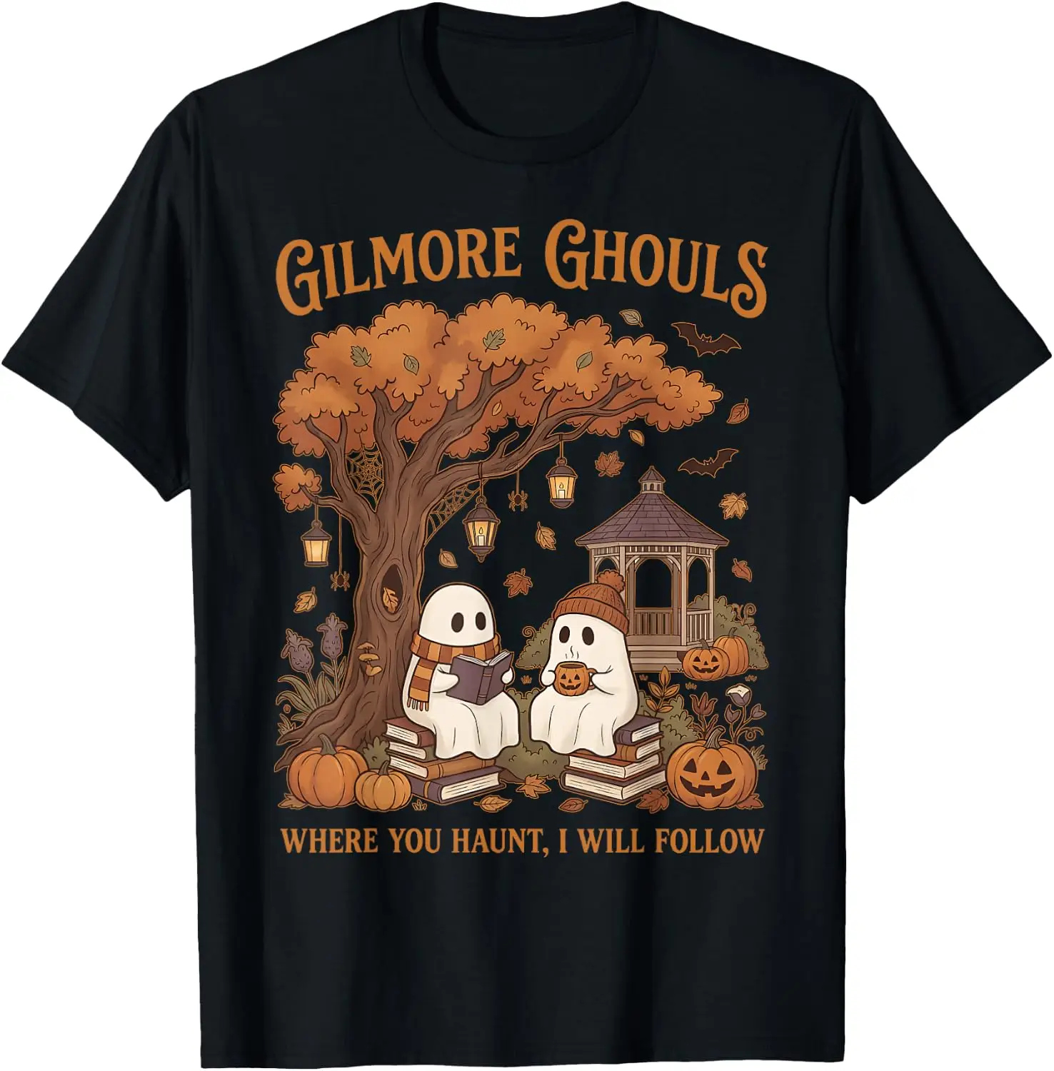 Gilmore Ghouls Where You Haunt I Will Follow Cozy Fall Ghost T-Shirt Men Women Unisex Novelty Graphic T‑Shirt, Classic Crew Neck 100% Cotton Tee, Lightweight Anti‑Pilling Breathable Casual Tops, Year‑Round Daily Outfit, Holiday Birthday Present Tee
