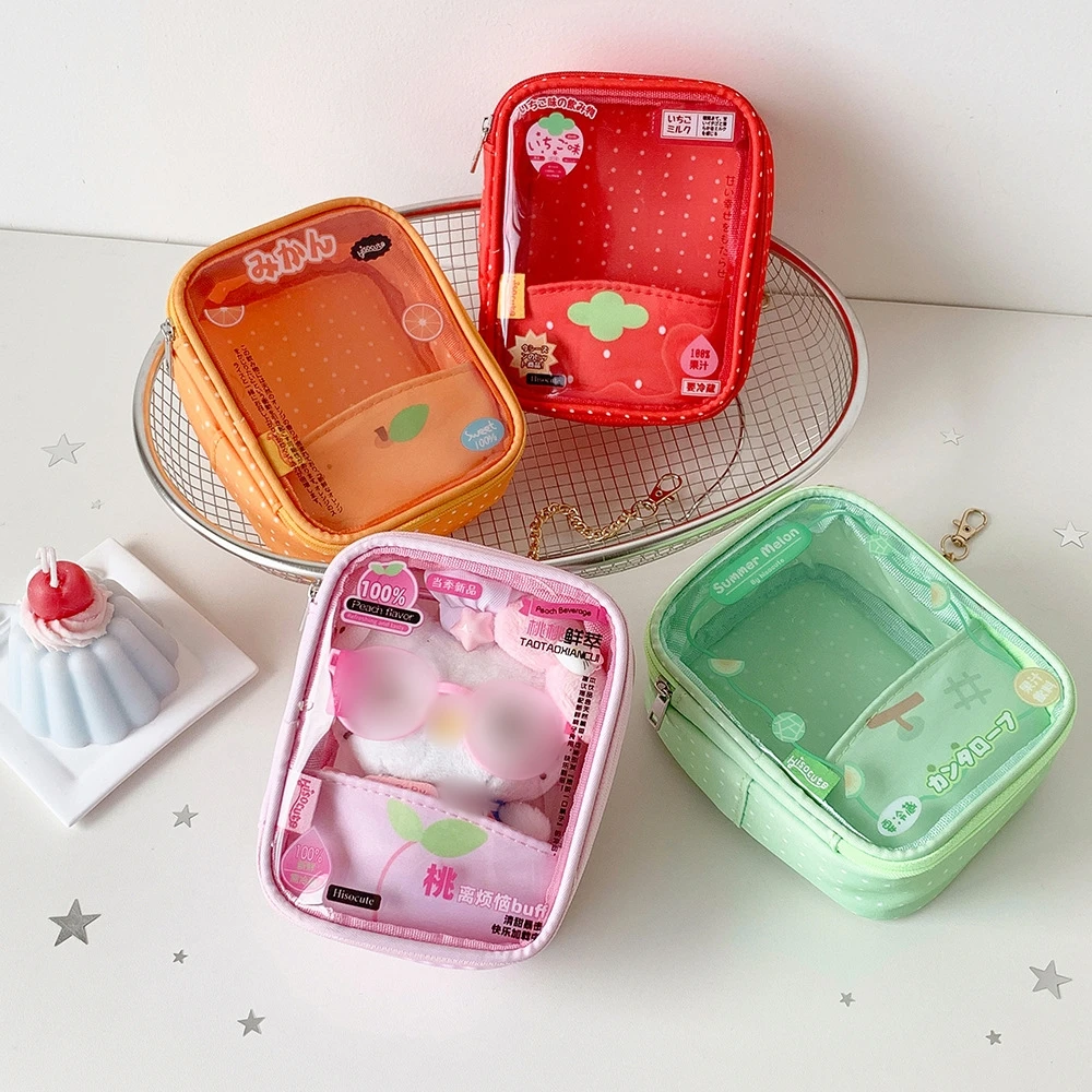 New Square Transparent Cartoon Fruit Doll Storage Bag Fashion Girls Backpack Decoration Pendant Figurine Display Bag Gifts