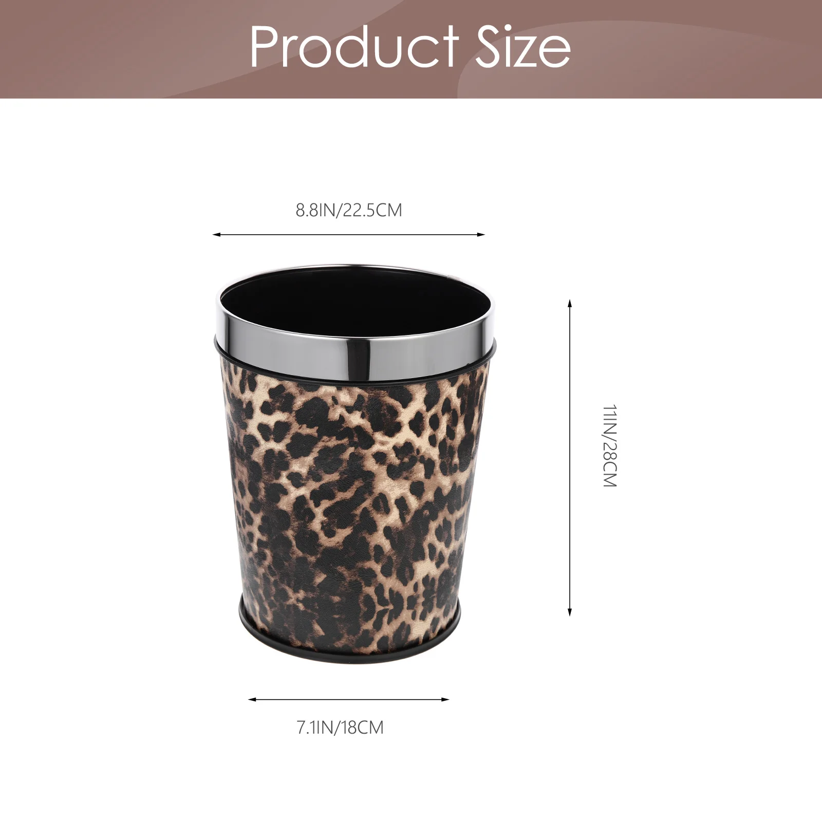 Bathroom Trash Can Garbage Leopard Print Home Bucket Stainless Steel Pp Decorative Container