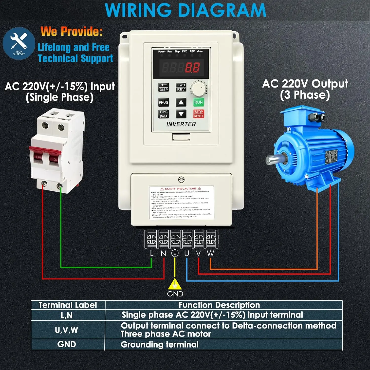 AC 220V 4KW 6HP Variable Frequency Drive 20A VFD Inverter Single Phase 3 Phase Frequency Converter Spindle Motor Speed Control