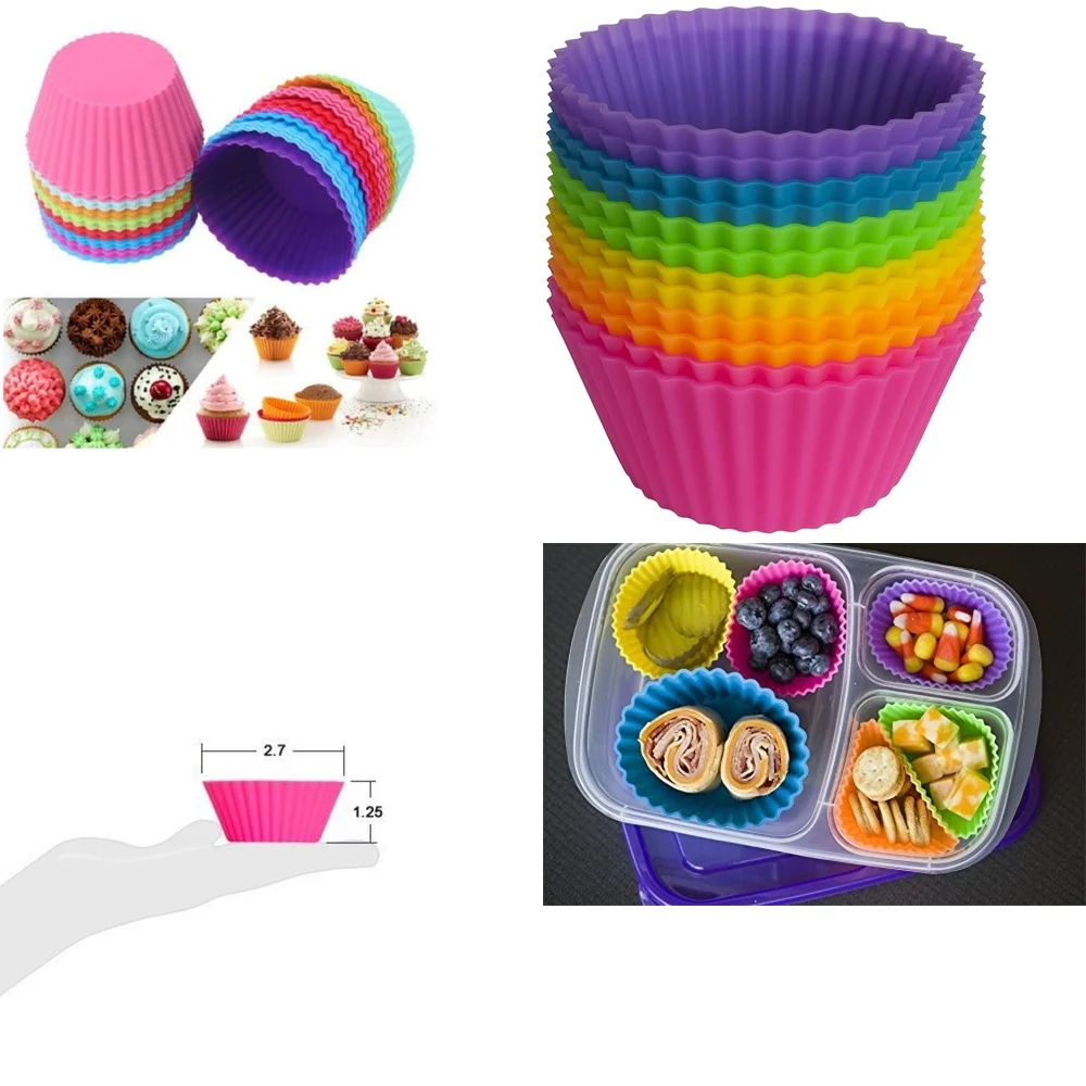 

12 Pack Silicone Muffin Liners Reusable Baking Cups Non Stick Cupcake Molds for Oven Microwave Chocolate Making Easy Release