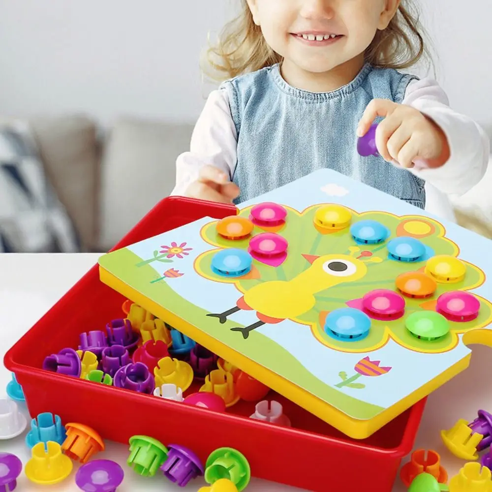 Zabawka edukacyjna 3D DIY Montessori: Puzzle z grzybkami i zwierzętami z kreskówek, sensoryczna zabawka do nauki, rozpoznawania, urocze puzzle do dopasowywania kolorów.