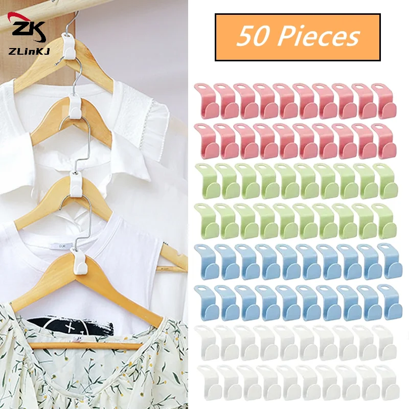 (ZYDD01) 50 قطعة/الوحدة شماعات ملابس بلاستيكية صغيرة السنانير توفير المساحة خزانة موصل هوك المتتالية شماعات موسع كليب #1