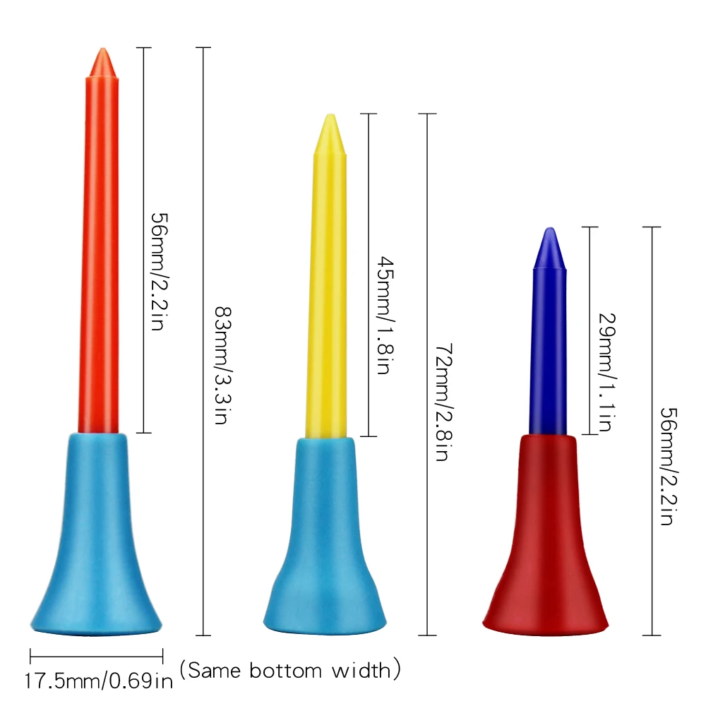 골퍼용 고무 쿠션 탑 플라스틱 골프 티, 혼합 색상, 무작위 색상, 골프 연습, 30 개 팩, 3 사이즈
