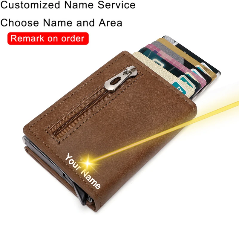 Customized Name Logo ID Credit Bank Card Holder Rfid Anti-thelf Card Holder Wallet With Organizer Coin Pocket &Money Clips Purse