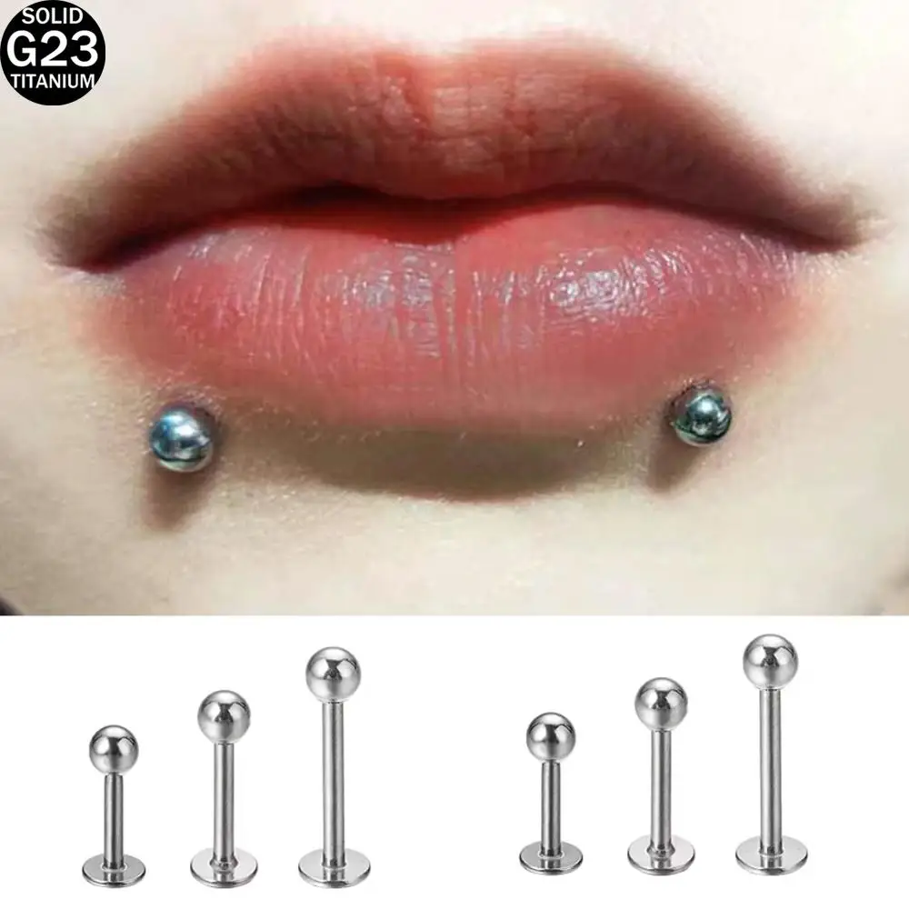 3Pcs Set 16G 6mm 8mm 10mm ASTM F136 Titanium Bead Cartilage Earring Lip Piercing Internally Threaded Screw on Flat Back Stud