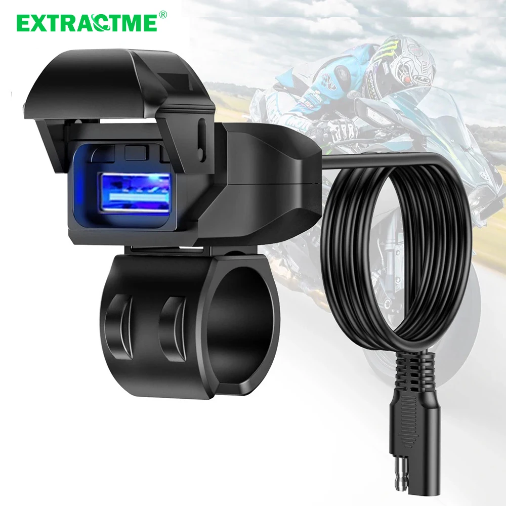 Extractme Motorcycle USB Charger SAE to USB Adapter  Waterproof Automatically ON/Off Switch DC 9V-24V USB C Motorcycle Charger