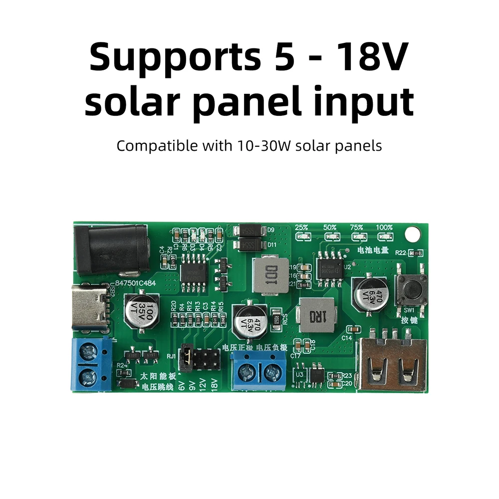 DC5-18V MPPT Solar-Laderegler-Modul mit Typ-C DC5V USB für 3,7V 18650 Lithium-Batterieladung