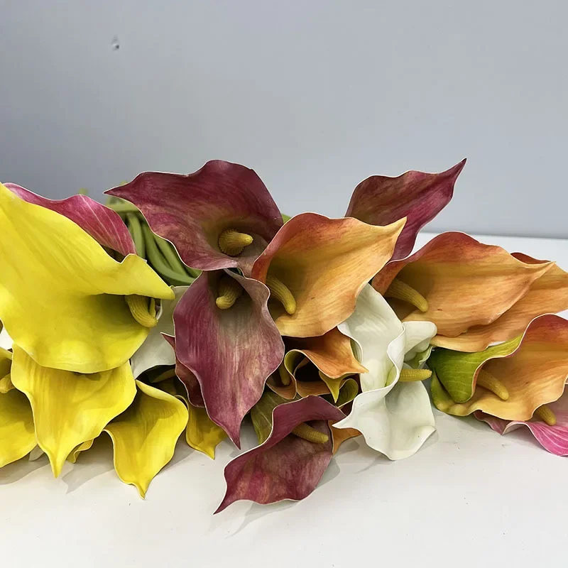 4pcs/lot Artificial PU Calla Lily Branch Real Touch Fake Flowers Holiday Party Decoration Simulation Calla Lilies Orange Flower