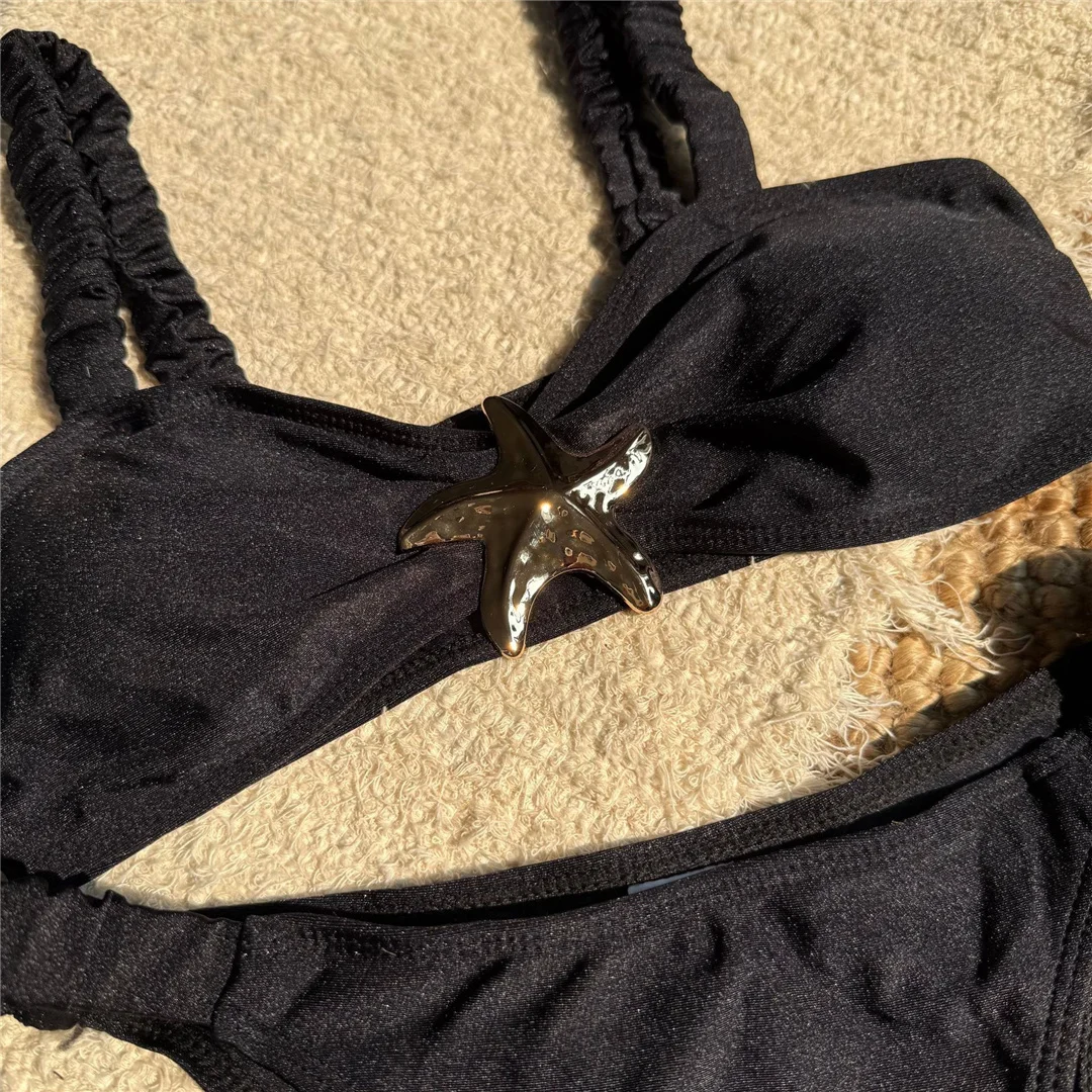 Sexy Bikini mit hohem Beinausschnitt und Metallstern, zweiteiliger Badeanzug für Damen, gepolsterter Badeanzug, Badebekleidung, Modell V7029. – Detail 15