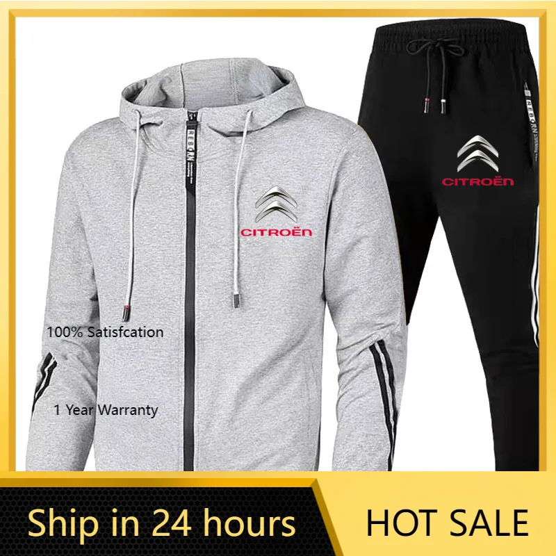 2026 Hot Car Sticker For Citroen Men Autumn Winter Sport Suits Casual Outdoor Zipper Jackets and Sweatpants Jogging Set Male Fle