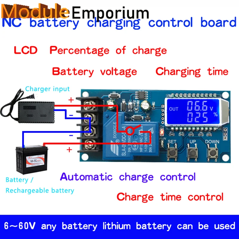 XY-L30A LCD Display Time Switch DC 6-60v 30A Protection Board Charger  Storage battery Charging Control Module