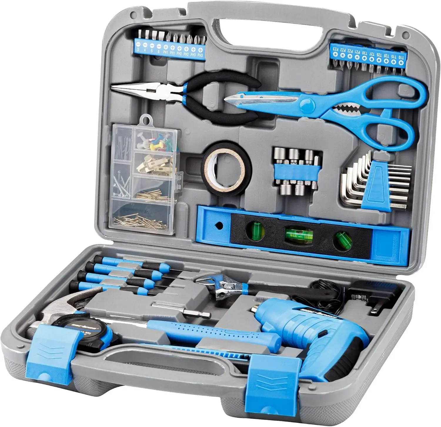 

Blue General Household 149 Piece Tool Kit Set with Cordless Screwdriver for DIY Projects and Home Repair- Essential Homeowner's