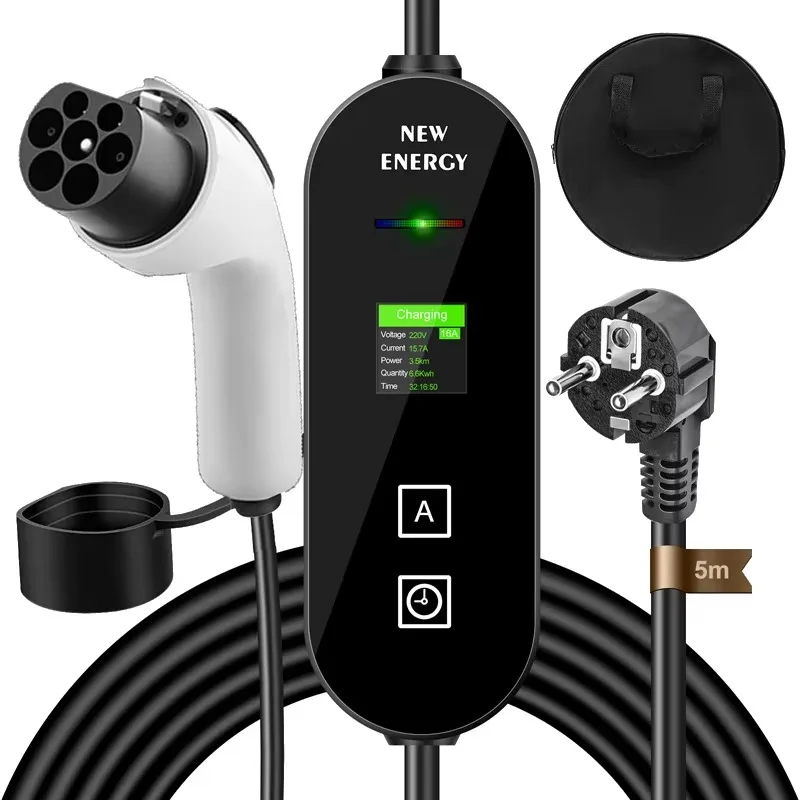 3.5kW GBT Portable EV Charger 8A-16A Adjustable Schuko Plug 3.5/5M Cable Timing Charging & Dual Temp Protection