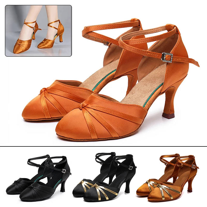 2025 Latin Dance Shoes Ballroom Women Professional Tango Salsa Sandals Dancing Shoes High Heel 5.5/7.5CM Closed Toe Dance S