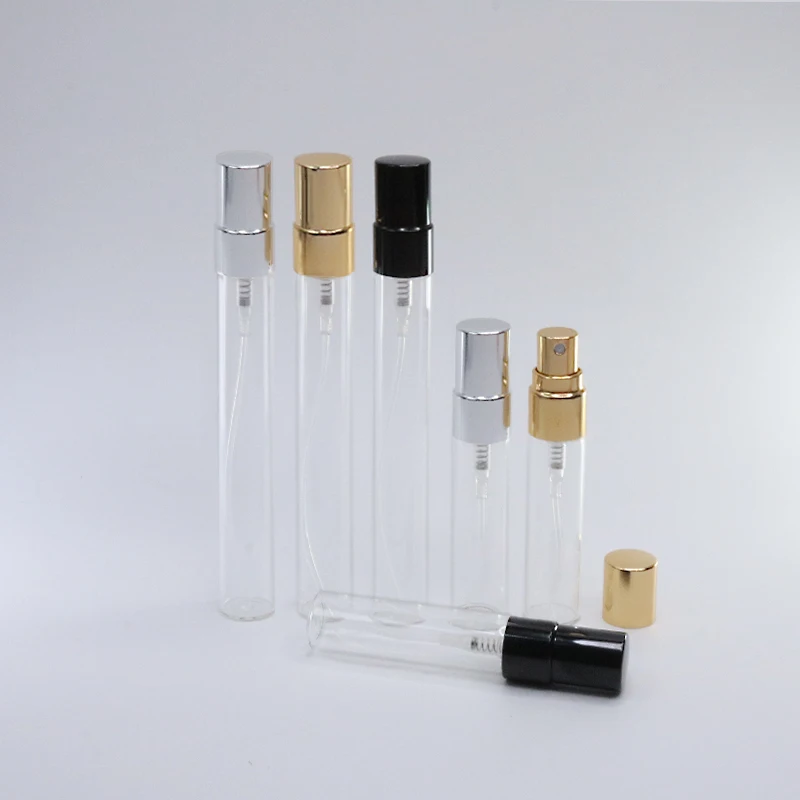Bouteille de parfum en verre transparent rechargeable, distributeur Portable, vaporisateur, atomiseur en métal, 5ml, 10ml, 10 pièces