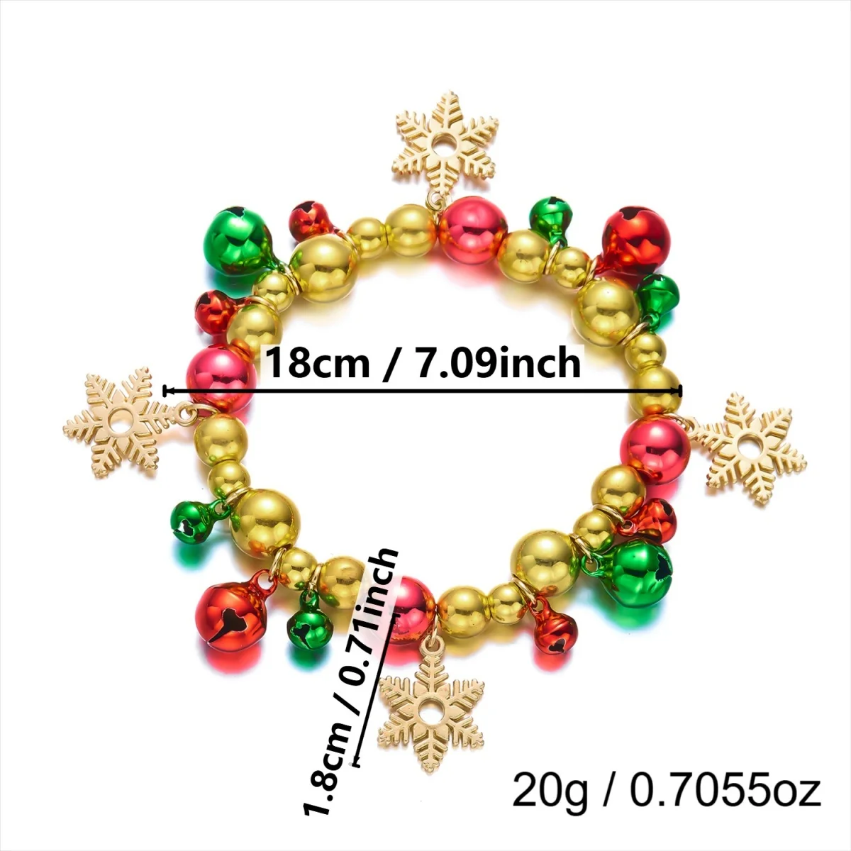 Weihnachtsbaum-Schneemann-Zuckerstangen-CCB-Perlenarmbänder für Damen, rot-grün, mit Glöckchen, Rentier, elastischer Armreif, Neujahrs-Schmuck – Detail 5