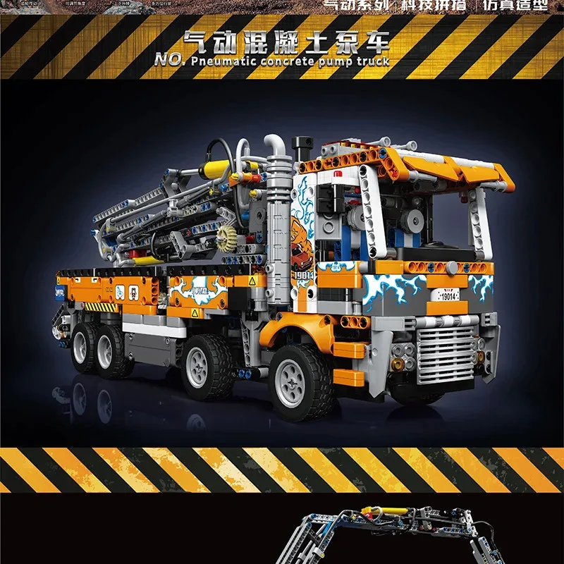 Molde rei 19014 carro técnico brinquedos o MOC-89879 pneumático bomba de concreto caminhão modelo bloco construção tijolo crianças presentes natal