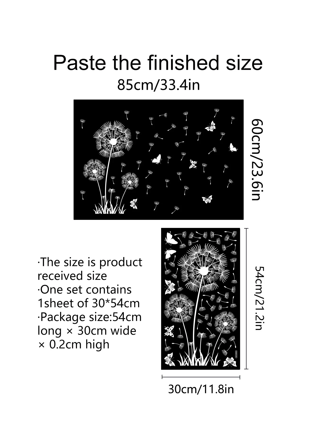 Naklejka na ścianę 30*54cm, motyw dmuchawca i białego motyla, elektrostatyczna, dwustronna, do szkła i okien, z efektem widoczności dwustronnej.