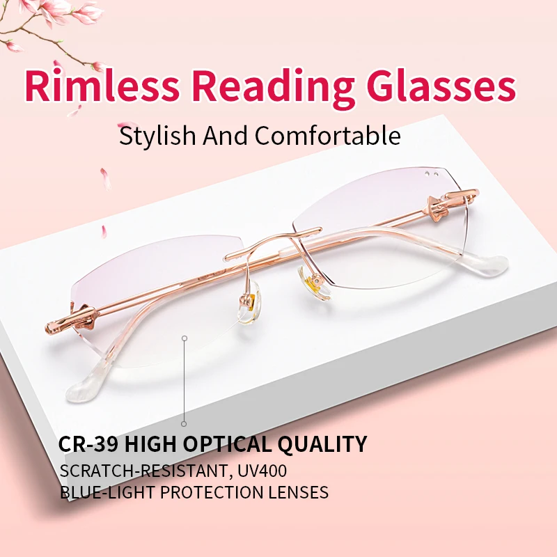 

Rimless Reading glasses for Women, Stylish Presbyopia Eyeglasses,Anti Blue Ray Anti-fatigue Anti Glare UV Filter Eyeglasses