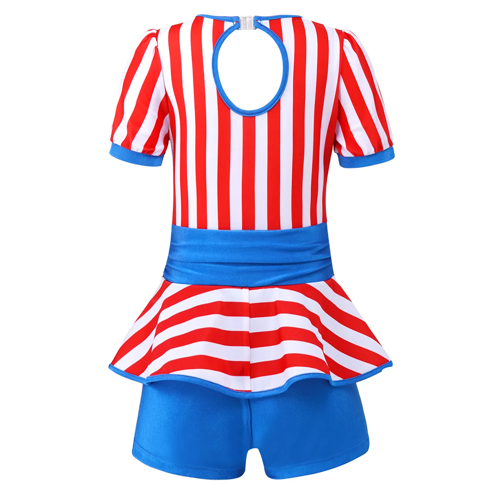 Striped Navy Cosplay Shorty Unitard Dress Kids Girls Short Sleeve Keyhole Back Christmas Halloween Dress Up Jumpsuit Bodysuit