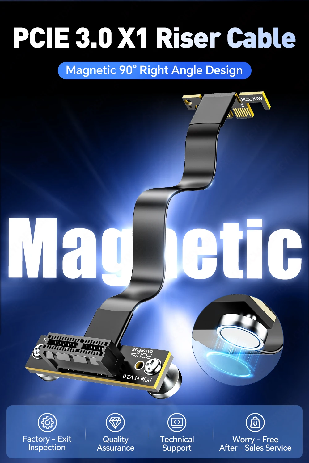 JEYI PCIe 4.0/3.0 X1 Magnetisches Fixierungs-Riser-Kabel 16 Gbit/s/8 Gbit/s – 90 ° Doppelwinkel für PCIe-WLAN-Karte, M.2-Adapter, USB-PCIe-Karte – Detail 2